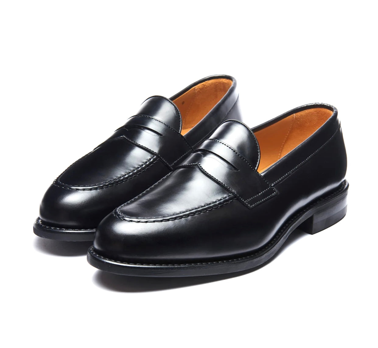 Solovair Penny Loafer Black Hi-Shine Leather Dainite Rubber Sole Made In England