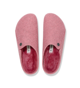 Birkenstock Zermatt Rivet Split Fuchsia Tulip Pink Wool Felt Clog Shearling Removable Footbed