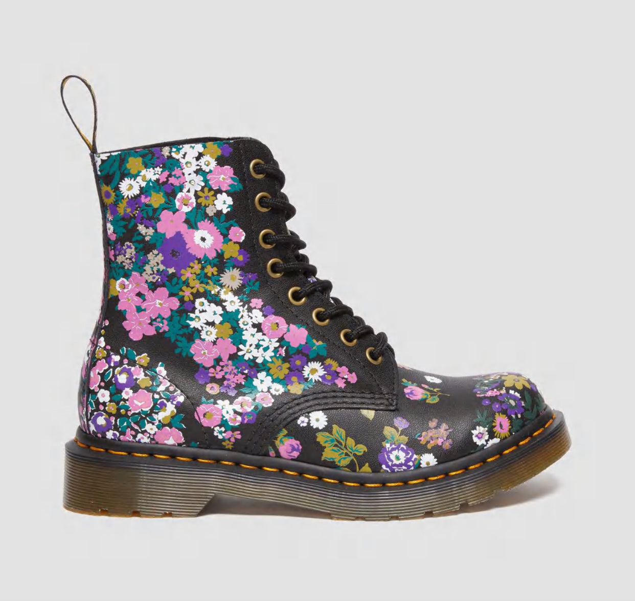 Dr. Martens 1460 Pascal Black Multi Vintage Floral Backhand Ankle 8 Eyelet Boot