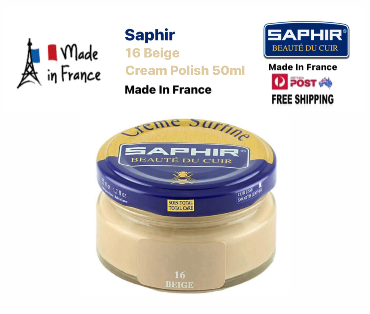 Saphir 16 Beige Renovating Cream Polish 50ml Made In France