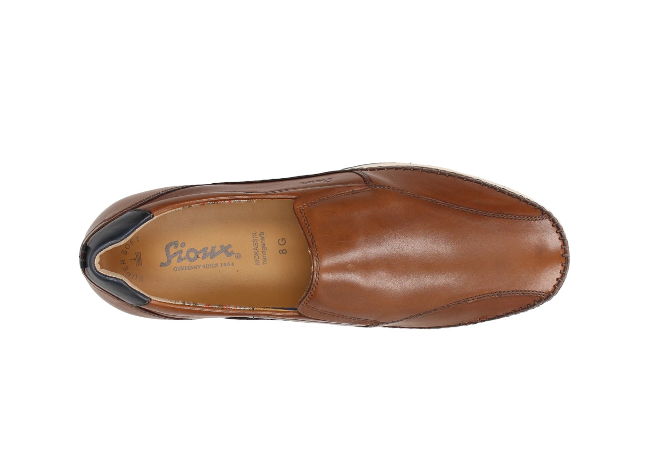 Sioux 37842 Hajoko-700 Cognac Light Tan Leather Moccasin Slip On Shoe