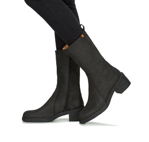 El Naturalista 5662 Ticino Black Pleasant Leather Zip Mid Calf Boots Made In Spain