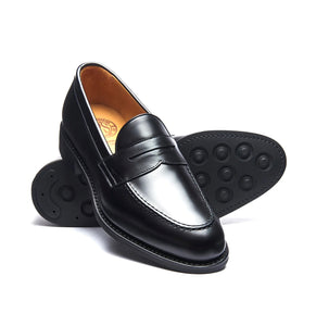 Solovair Penny Loafer Black Hi-Shine Leather Dainite Rubber Sole Made In England