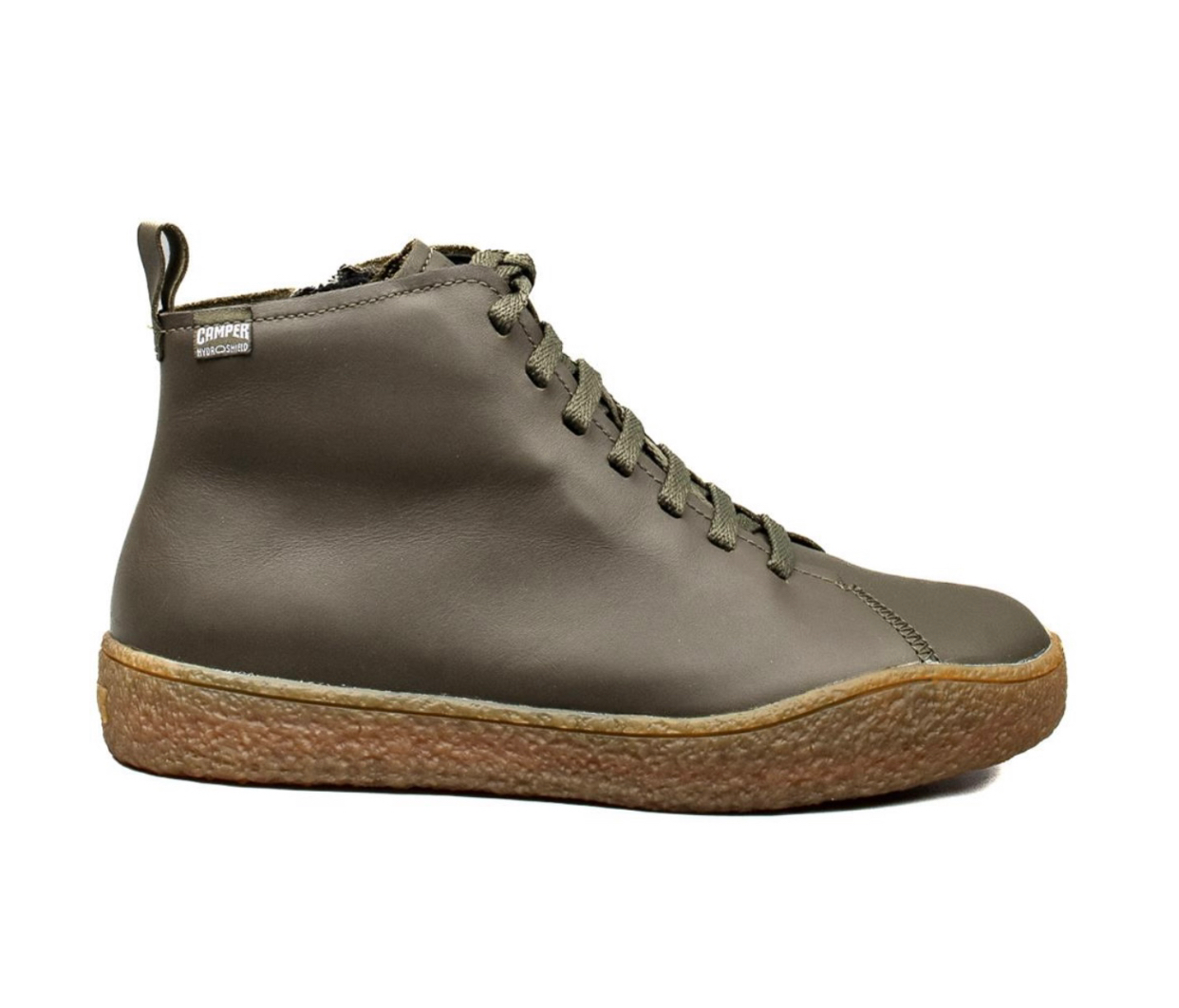 Camper Peu Terreno K300486-002 Khaki Green Leather 7 Eyelet Zip Ankle Boots