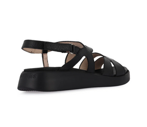 Wonders C-6534 Wave Wild V Negro Black Leather Wedge Sandal Made In Spain