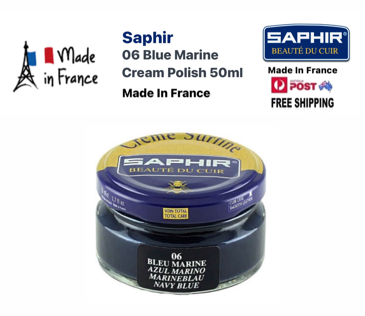 Saphir 06 Blue Marine Renovating Cream Polish 50ml Made In France