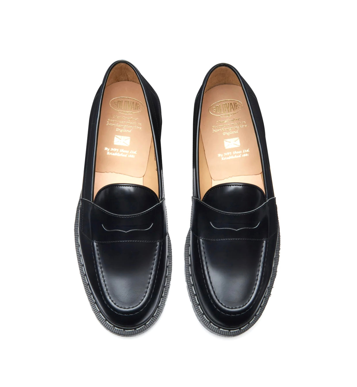 Solovair Penny Loafer Black Hi-Shine Leather Shoe Made In England