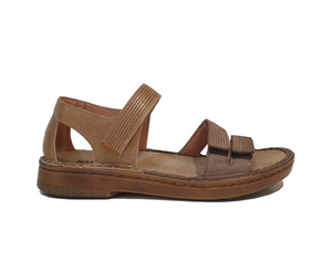 Naot Amarante Shiitake Tan Combo Amber Nubuck Leather 3 Strap Velcro Sandal Made In Israel