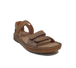 Naot Amarante Shiitake Tan Combo Amber Nubuck Leather 3 Strap Velcro Sandal Made In Israel