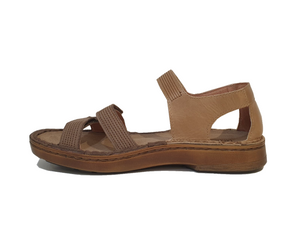 Naot Amarante Shiitake Tan Combo Amber Nubuck Leather 3 Strap Velcro Sandal Made In Israel