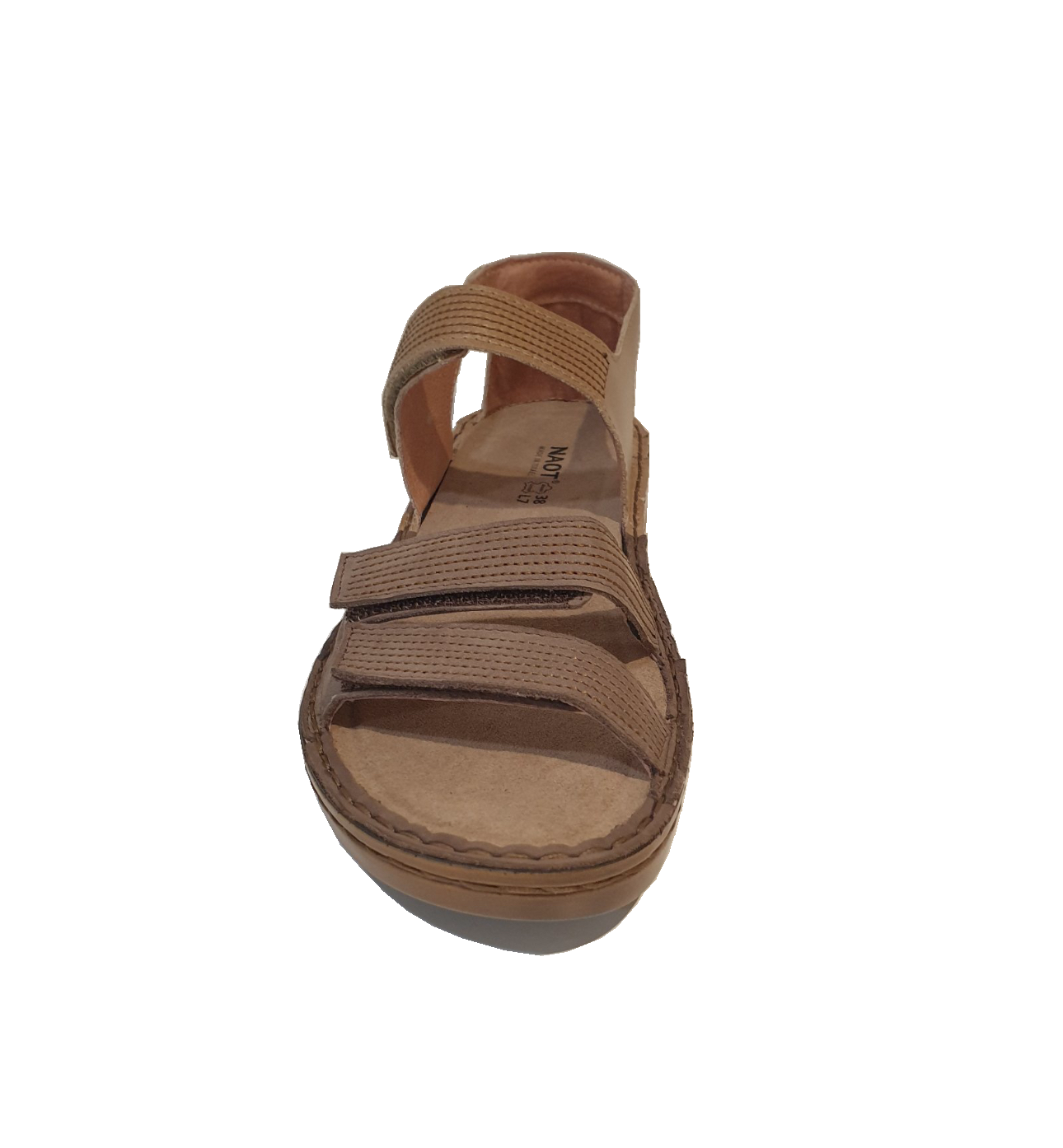 Naot Amarante Shiitake Tan Combo Amber Nubuck Leather 3 Strap Velcro Sandal Made In Israel