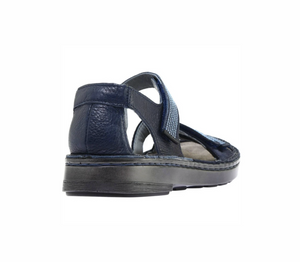 Naot Amarante Ink Leather Navy Mid Blue Velvet Jet Black Nubuck Leather 3 Strap Velcro Sandal Made In Israel