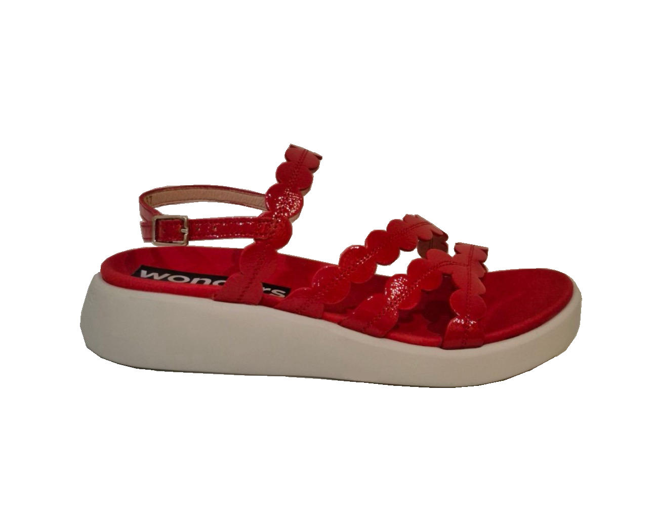 Wonders C-6531 Lack V Rojo Red Patent Leather Buckle Sandal Made In Spain