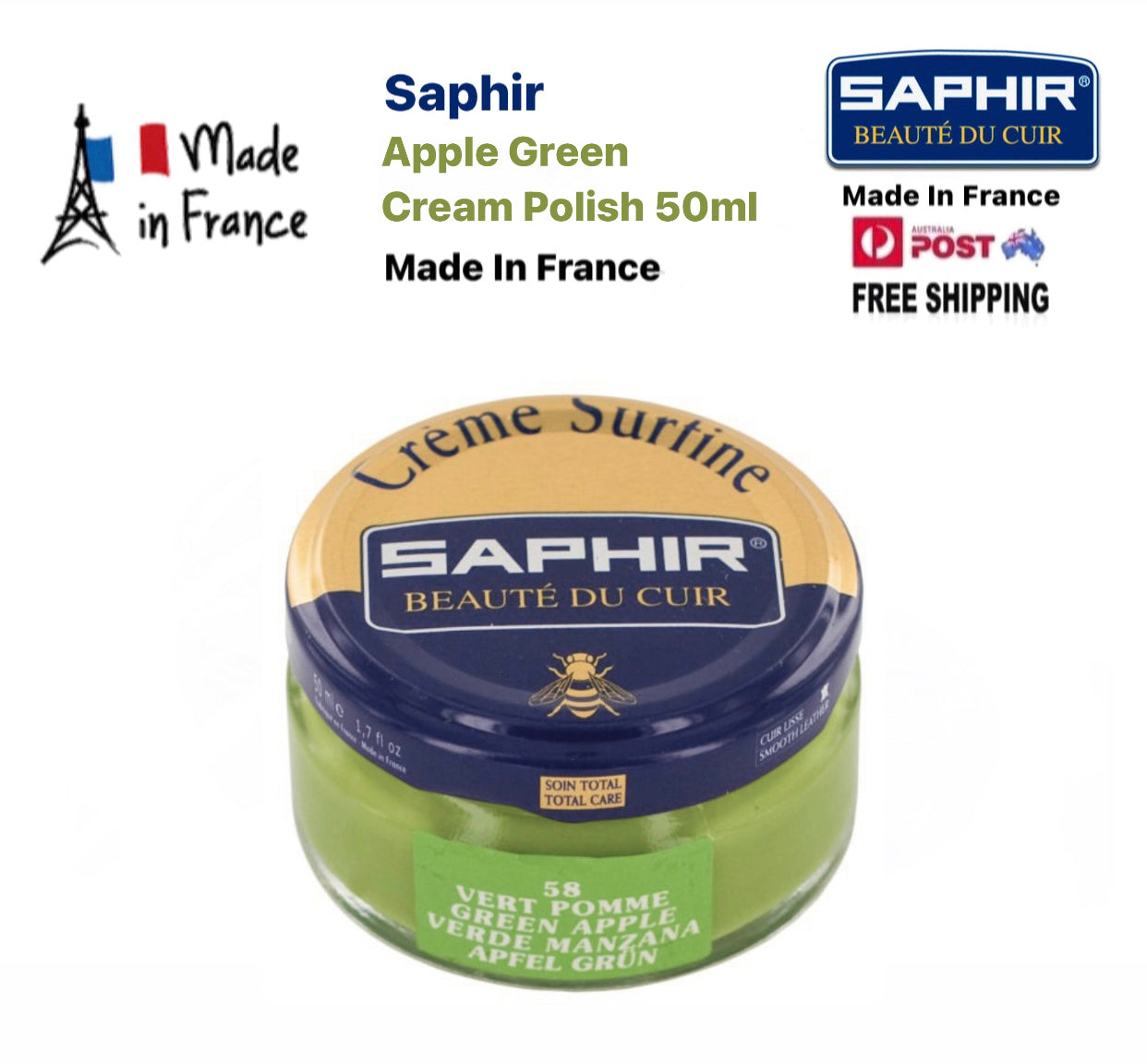 Saphir Apple Green Renovating Cream Polish 50ml Made In France