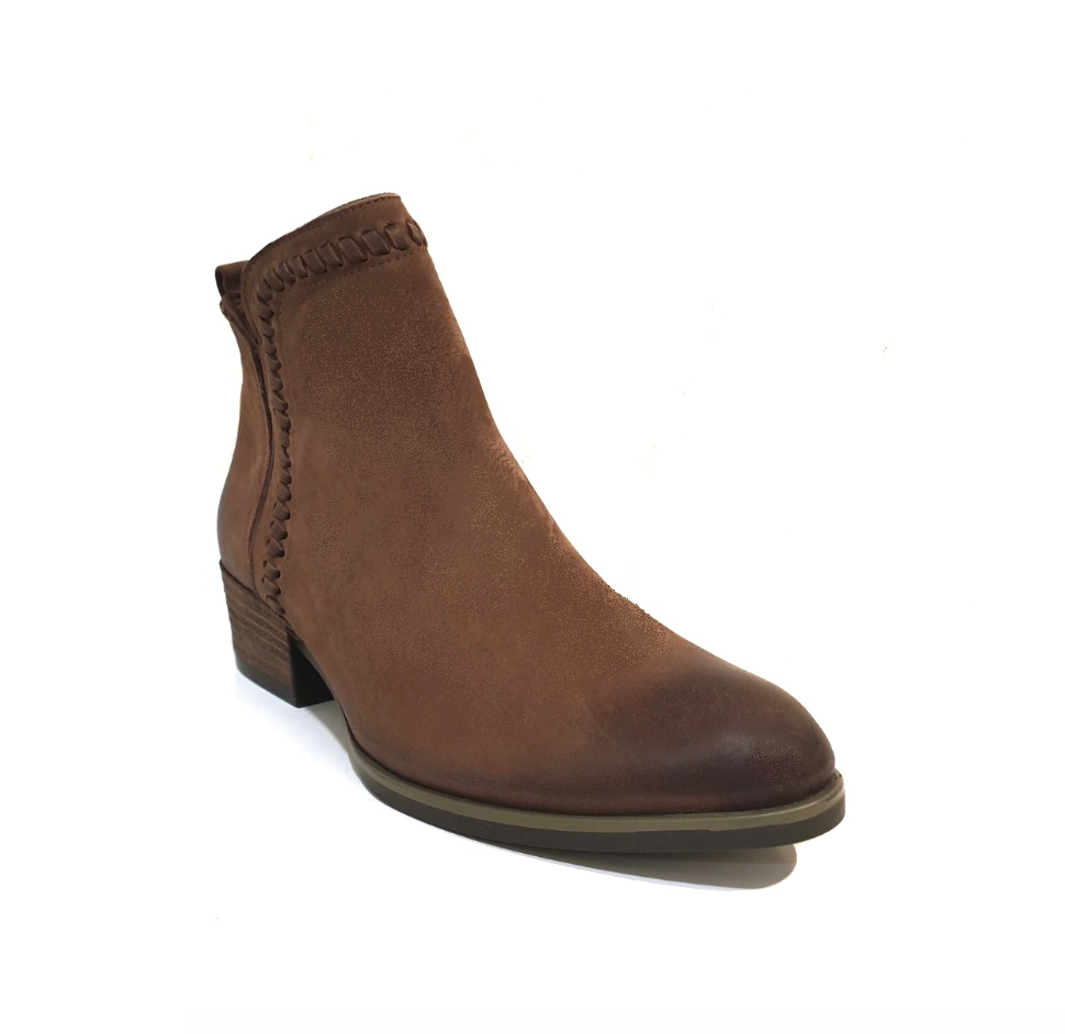 Bueno Lisa Praline Brown Nubuck Zip Ankle Boot Made In Turkey