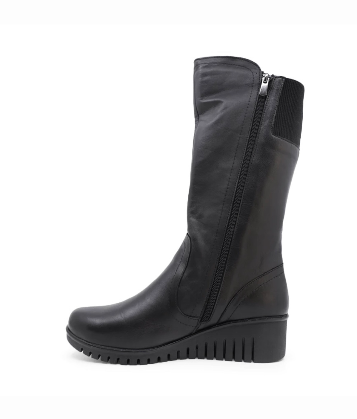 Sala Europe Foam Black Leather Wedge Zip Mid Calf Boot Made In Turkey