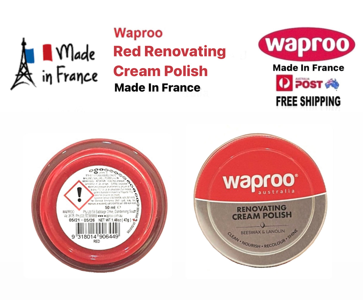 Waproo Red Renovating Cream Polish 42g Made In France