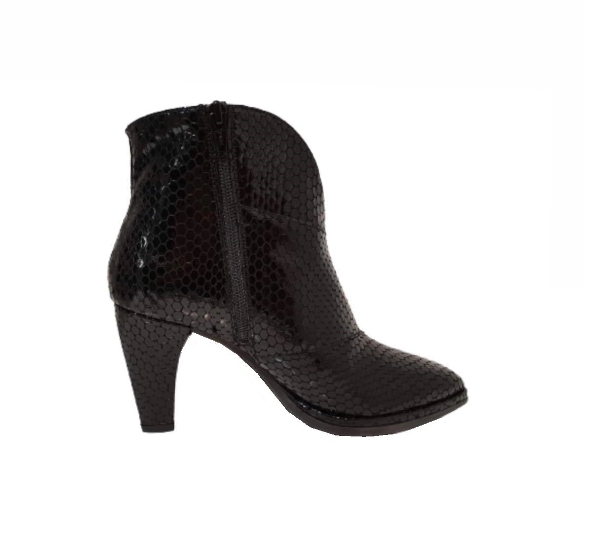 Wonders M-4406 Black Negro Patent Zip Ankle Boot Made In Spain