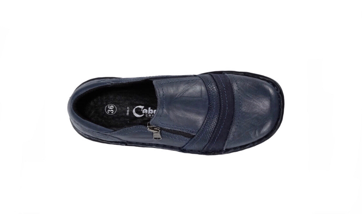 Cabello Comfort 5849-27 Navy Crinkle Zip Shoe Made In Turkey