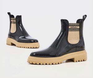 Lemon Jelly Flow 01 Black Chelsea Ankle Vegan Rain Boots Made In Portugal