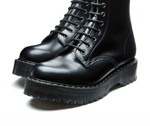 Solovair Black Hi-Shine 8 Eyelet Zipped Platform Derby Boot Made In England