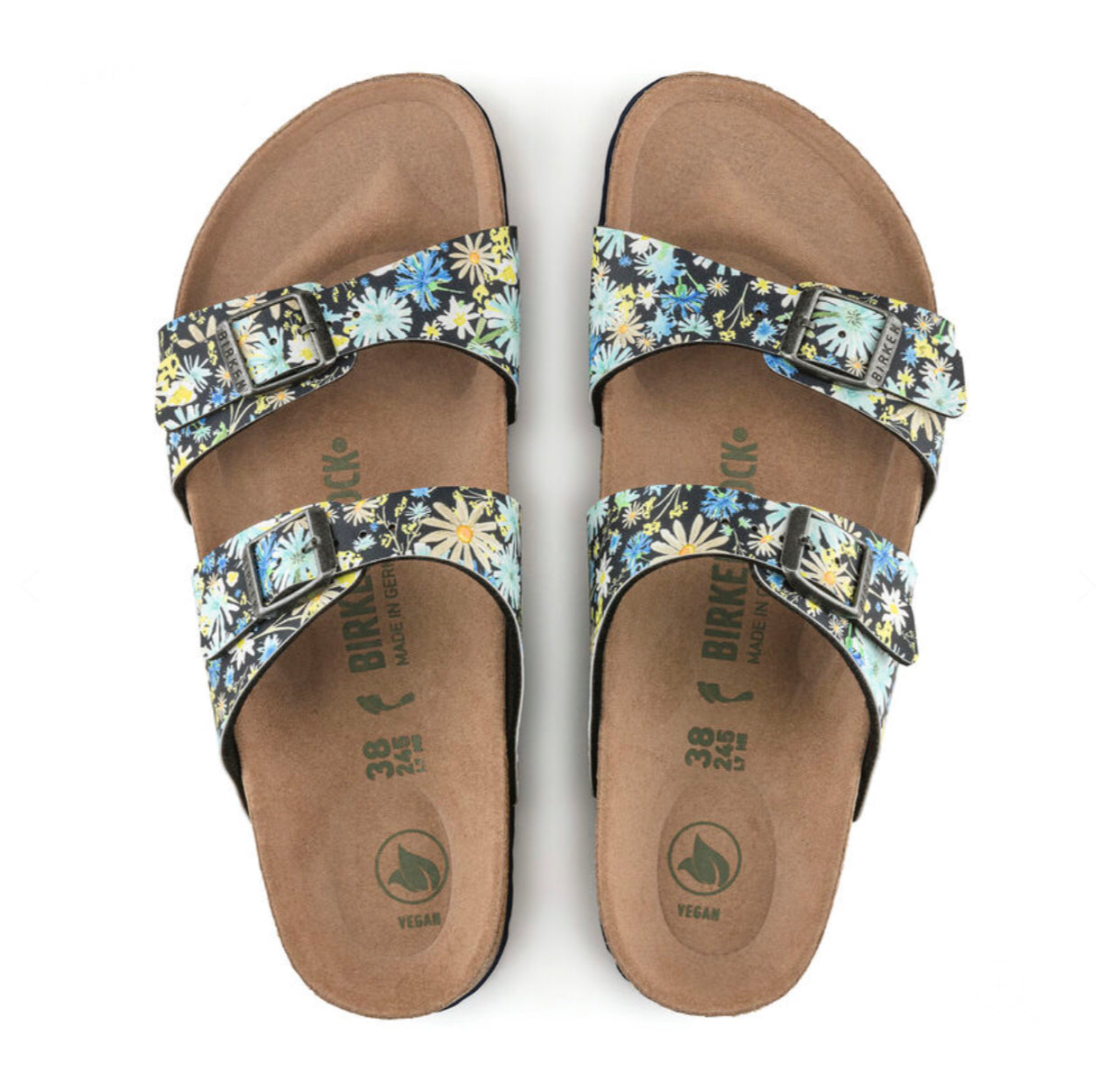 Birkenstock Sydney Dusty Blue Floral Birko-Flor Vegan Made In Germany