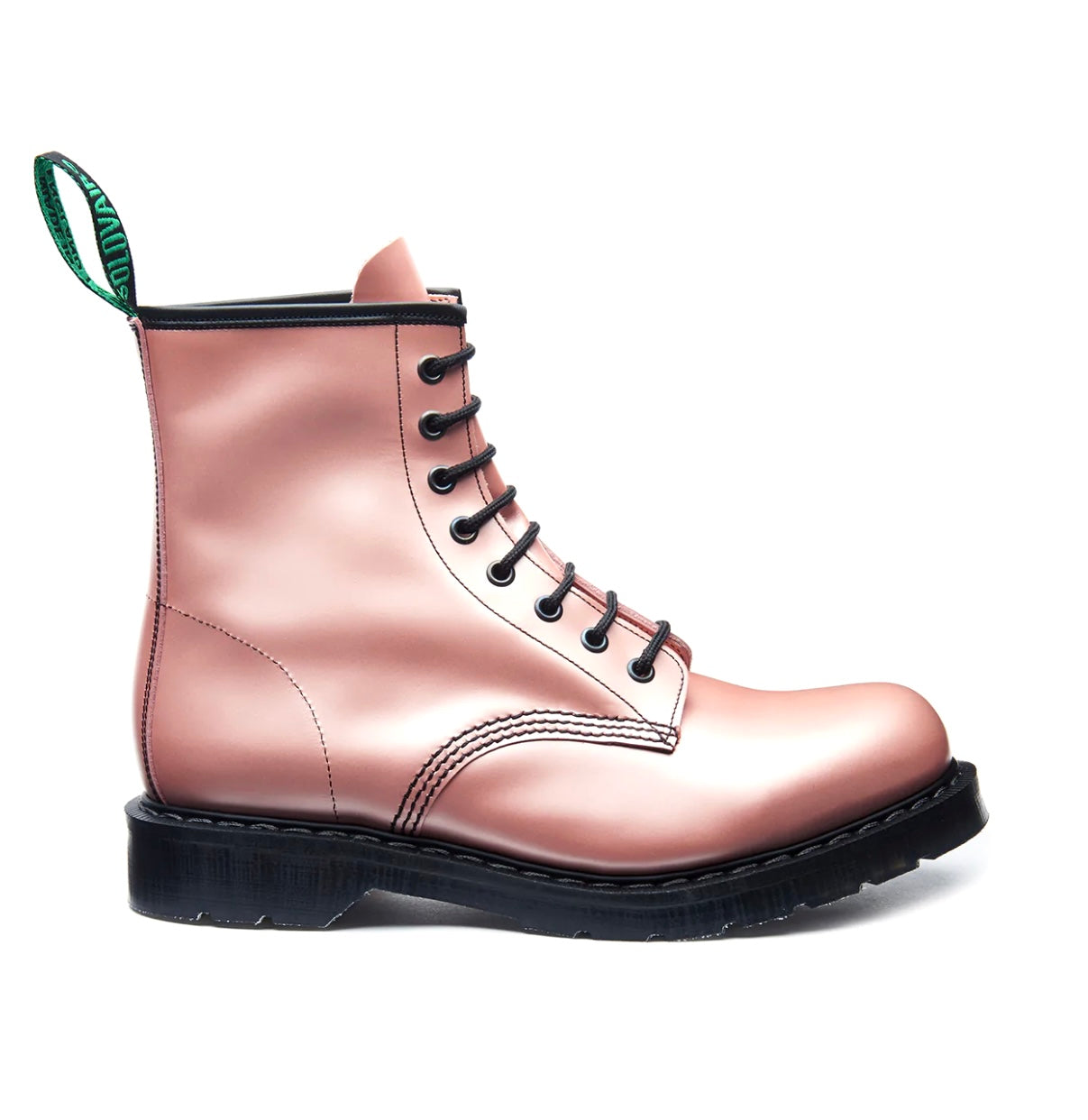 Solovair Iridescent Pink Hi-Shine 8 Eyelet Boot Made In England