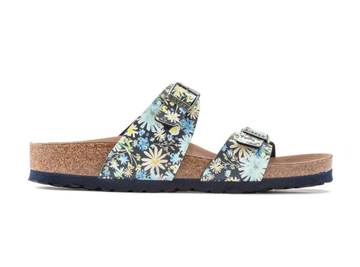 Birkenstock Sydney Dusty Blue Floral Birko-Flor Vegan Made In Germany