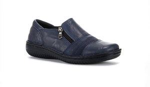 Cabello Comfort 5849-27 Navy Crinkle Zip Shoe Made In Turkey