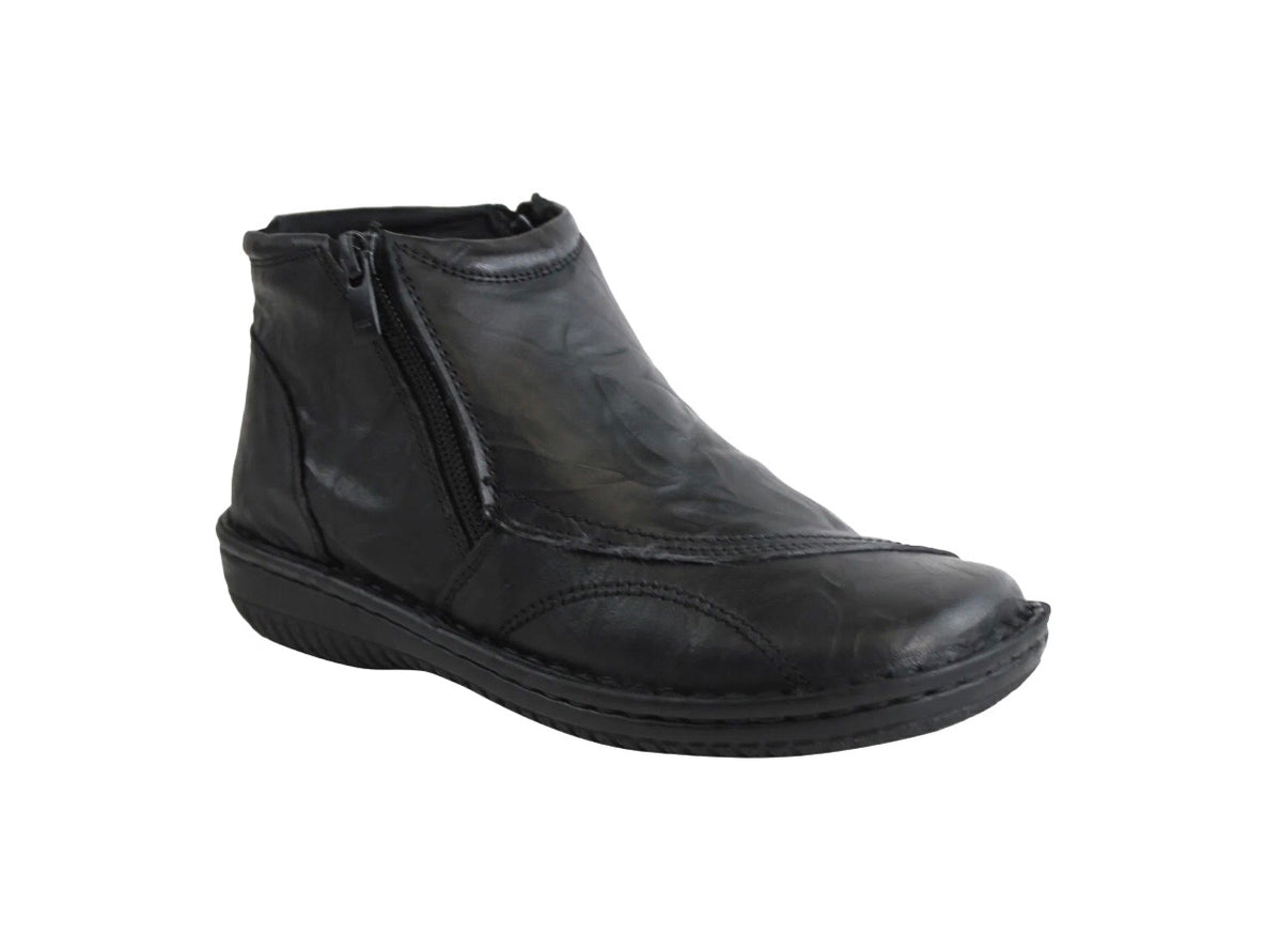 Cabello Comfort 5250-27 Black Crinkle Double Zip Ankle Boot Made In Tu ...