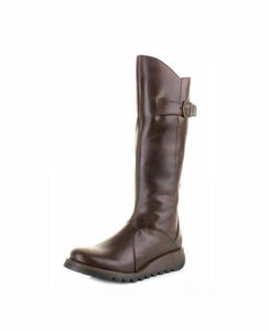 Fly London Mol 2 Dark Brown Zip Knee Wedge Hi Boots Made In Portugal