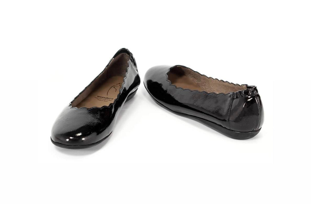 Wonders A-6122 Black Patent Sumatra Leather Flats Made In Spain