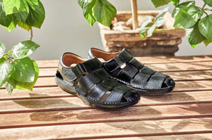 Pikolinos 06J-5433 Black Leather Sandals Mens Velcro Made In Spain