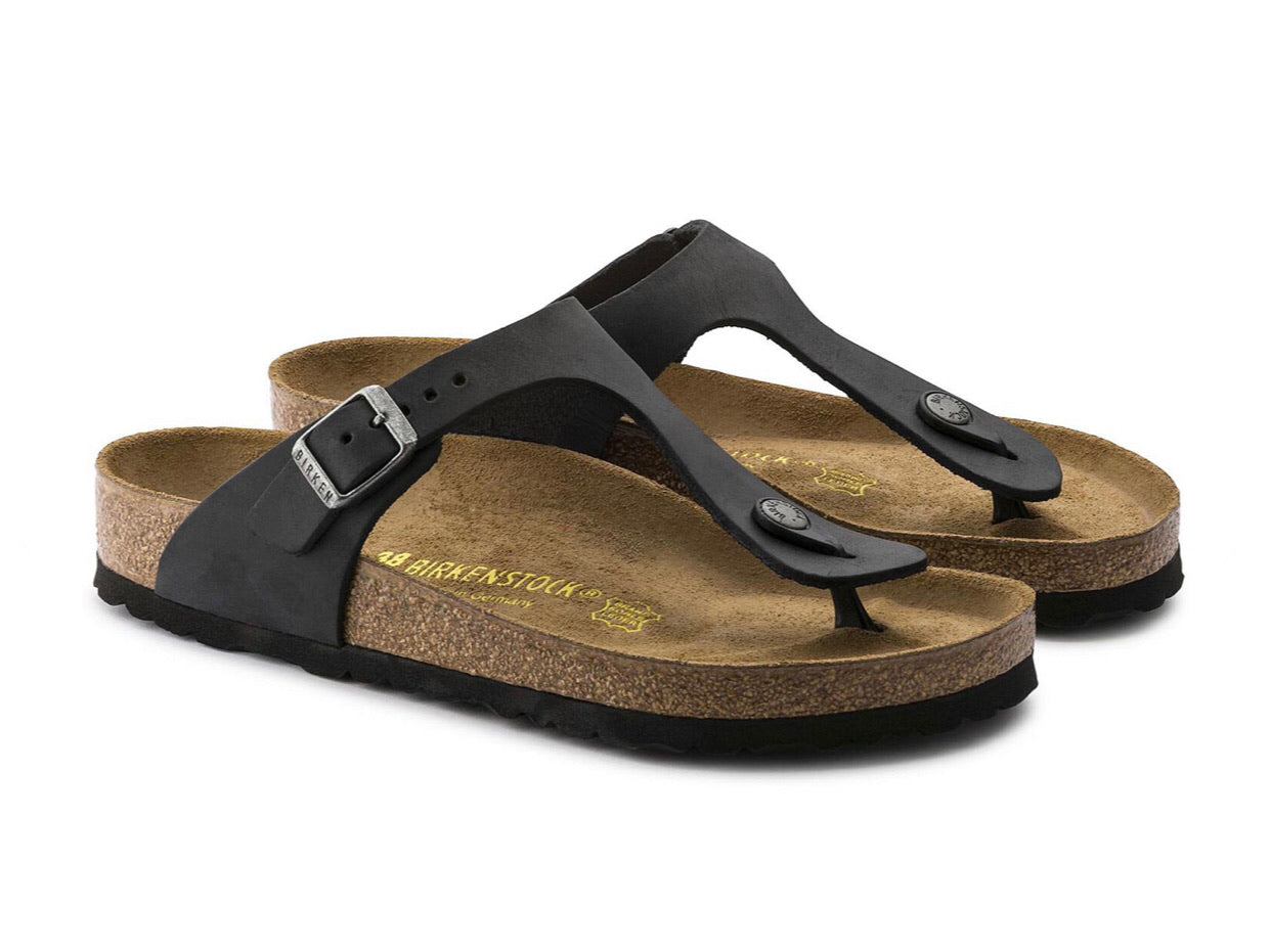 Birkenstock Gizeh Black Oiled Leather Made In Germany