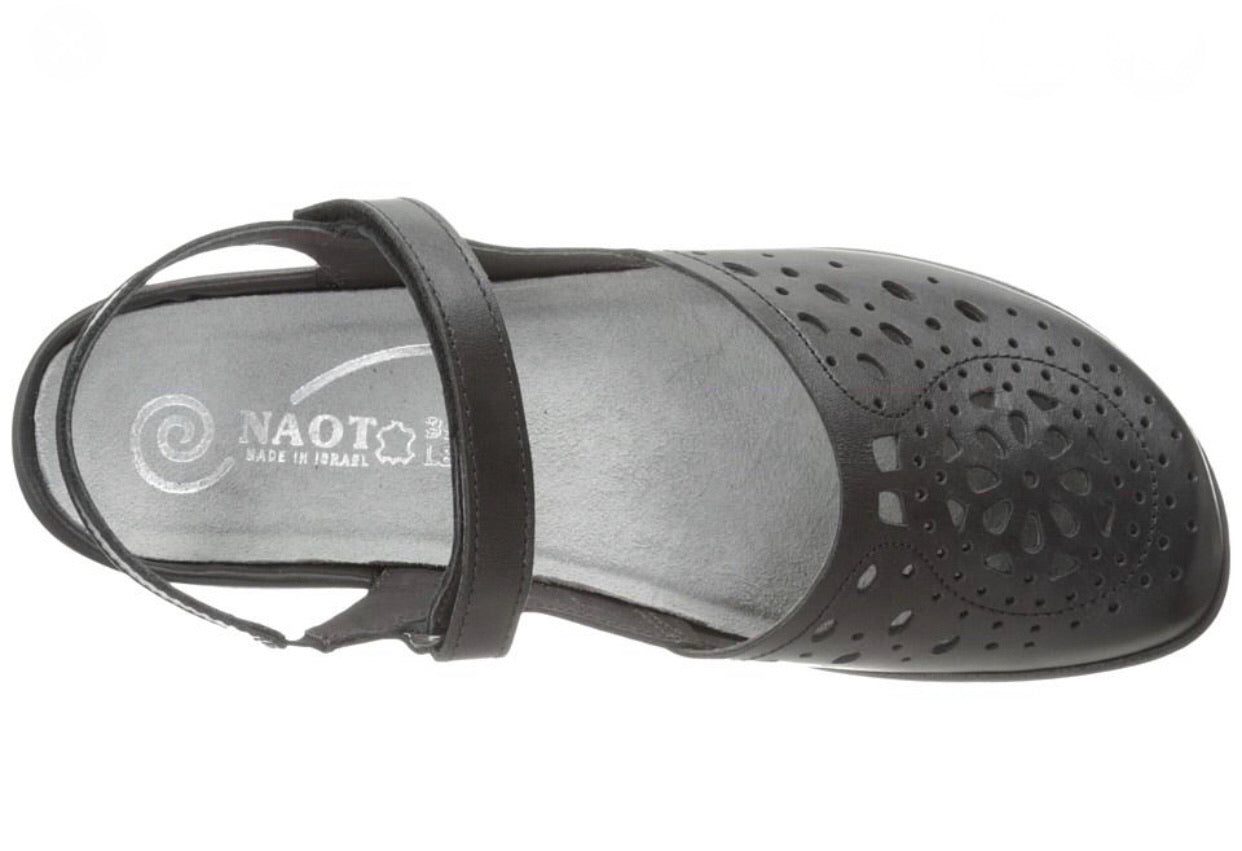 Naot Arataki Black Raven Leather Ladies Sandals Made In Israel