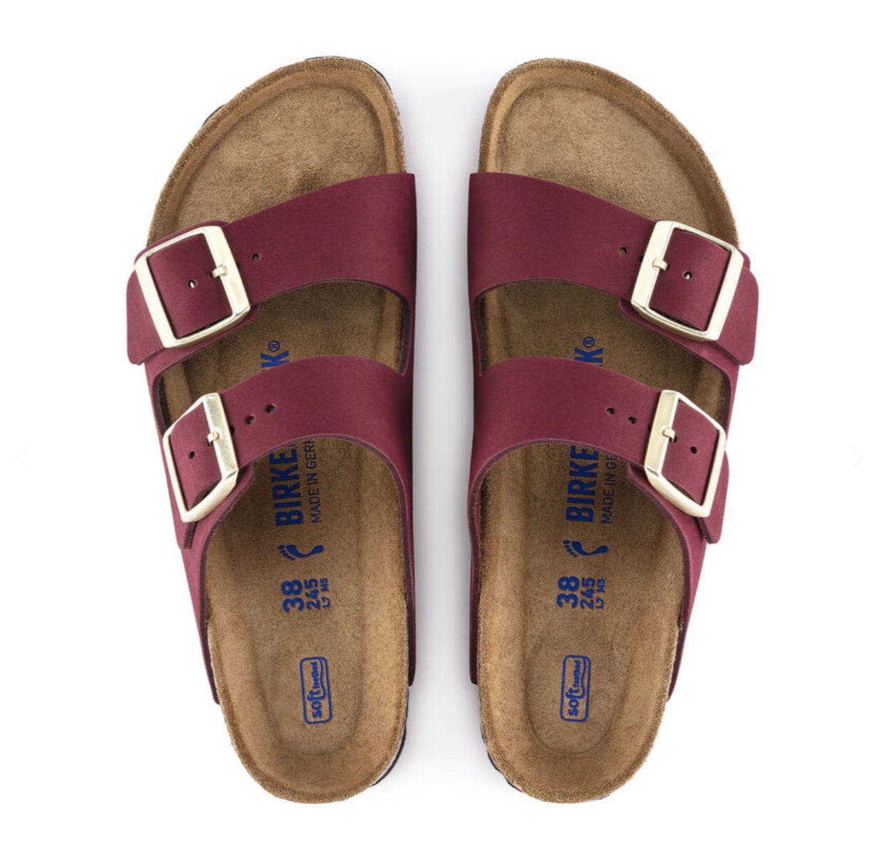 Birkenstock Arizona Maroon Nubuck Leather Soft Footbed Made In Germany