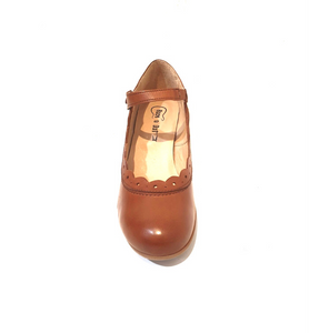 Rock n’ Dot 9847 Dorothy Cognac Light Tan Leather Button Court Shoe Made In Portugal