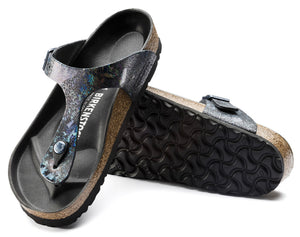 Birkenstock Gizeh Spotted Metallic Black Leather Made In Germany