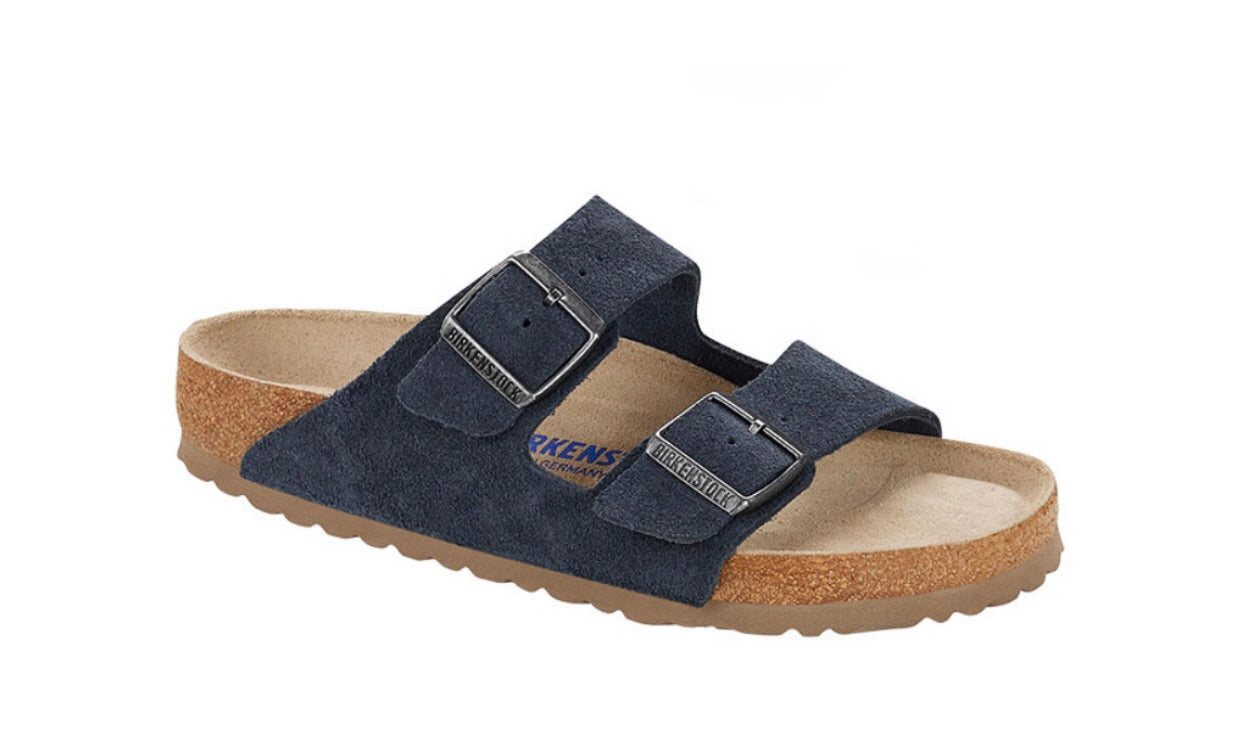 Birkenstock Arizona Navy Suede Leather Soft Footbed Cream Sole Made In Germany