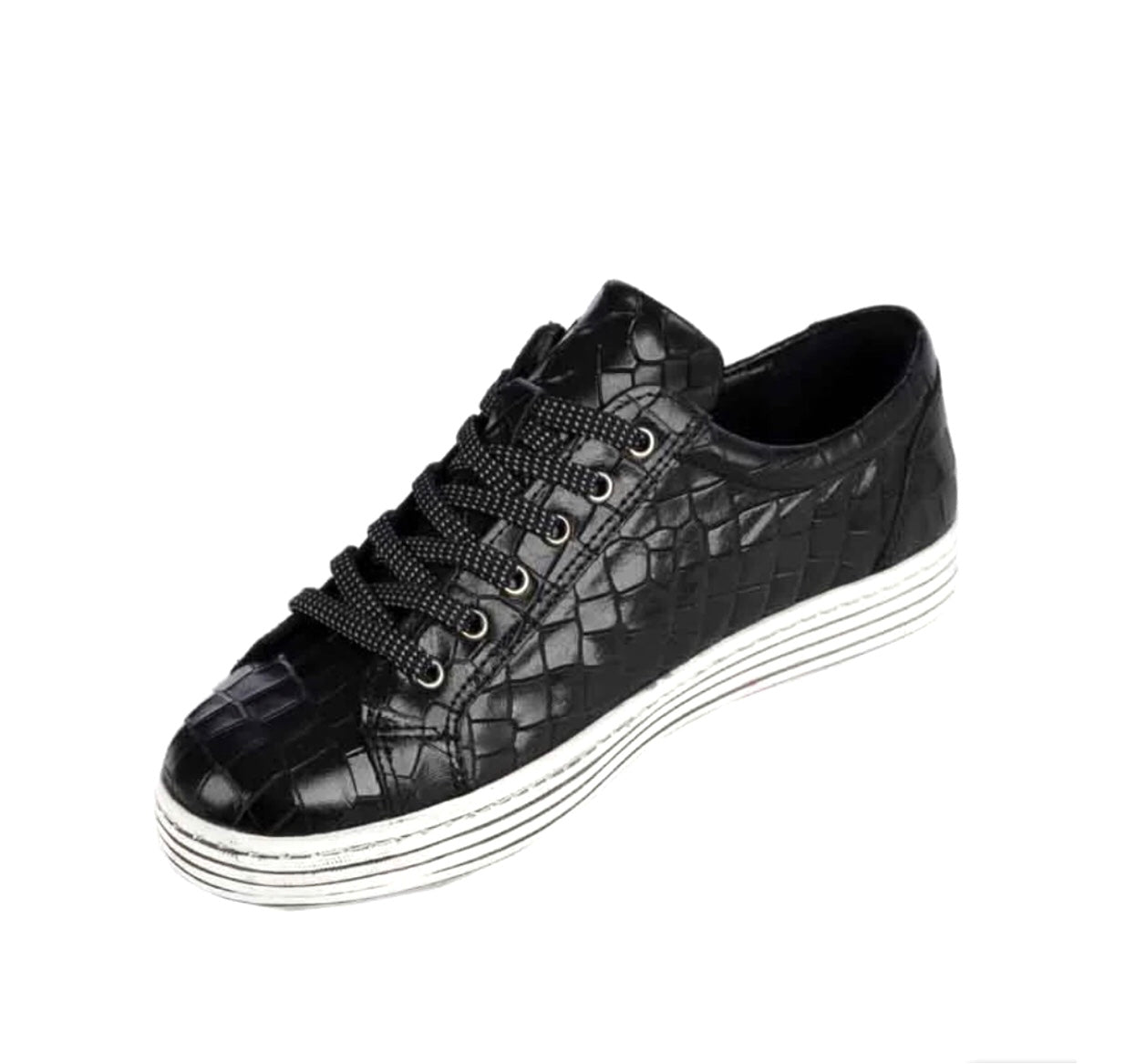 Cabello Comfort Unity Black Croco 6 Eyelet Zip Shoe Made In Turkey