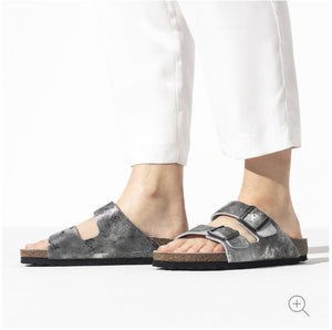 Birkenstock Arizona Vintage Metallic Gray Silver Suede Made In Germany