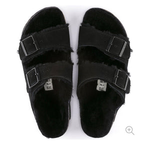 Birkenstock Arizona Fur Black Shearling Suede Leather Made In Germany