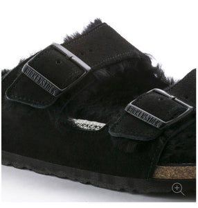 Birkenstock Arizona Fur Black Shearling Suede Leather Made In Germany