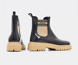 Lemon Jelly Flow 01 Black Chelsea Ankle Vegan Rain Boots Made In Portugal