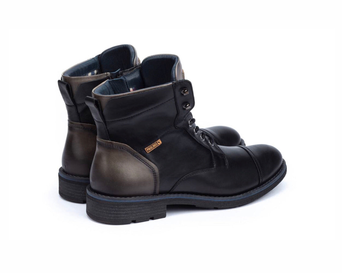 Pikolinos York M2M-8170 Black Grey 6 Eyelet Zip Boot Made In Spain