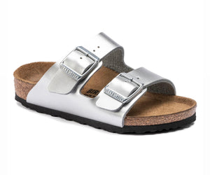 Birkenstock Arizona Kids Electric Metallic Silver Birko-Flor Made In Germany