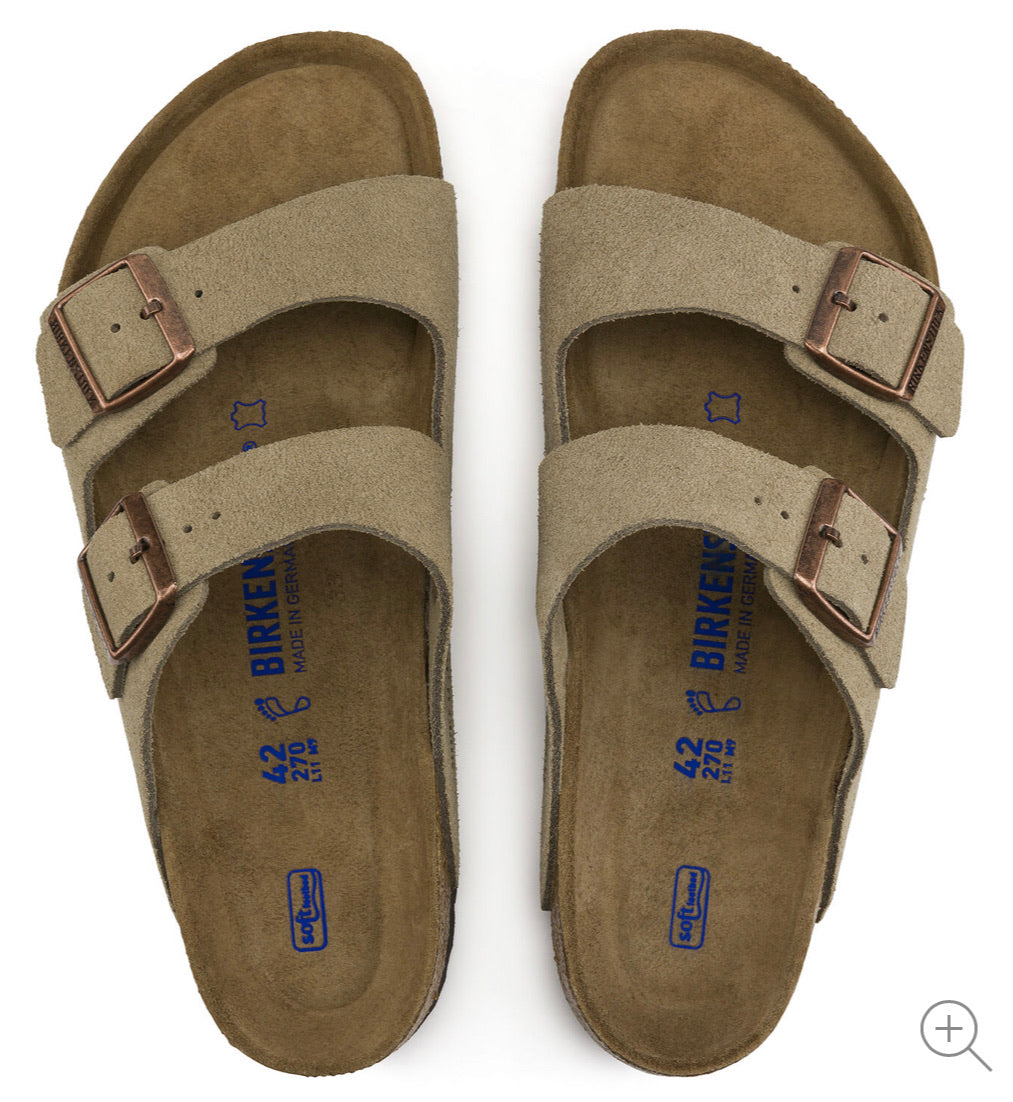 Birkenstock Arizona Taupe Suede Leather Soft Footbed Made In Germany