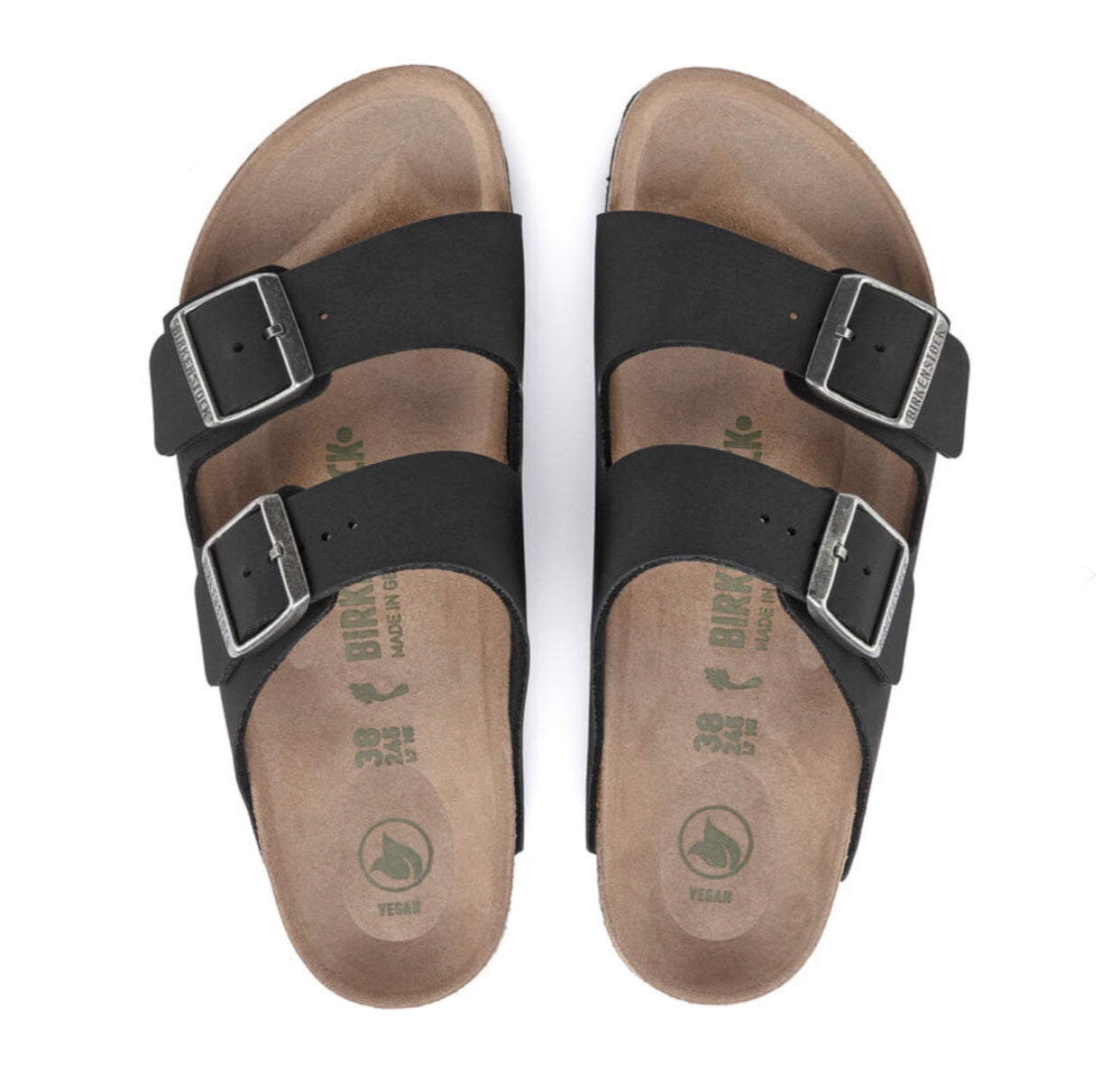 Birkenstock Arizona Black Vegan Birko-Flor Nubuck Made In Germany