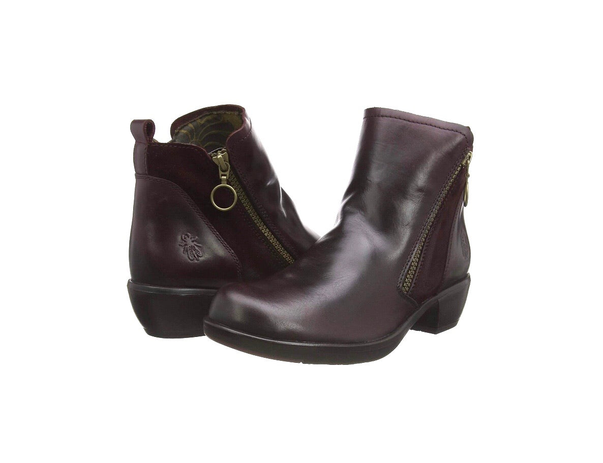 Fly London Meli Wine Leather Zip Ankle Boot Made In Portugal