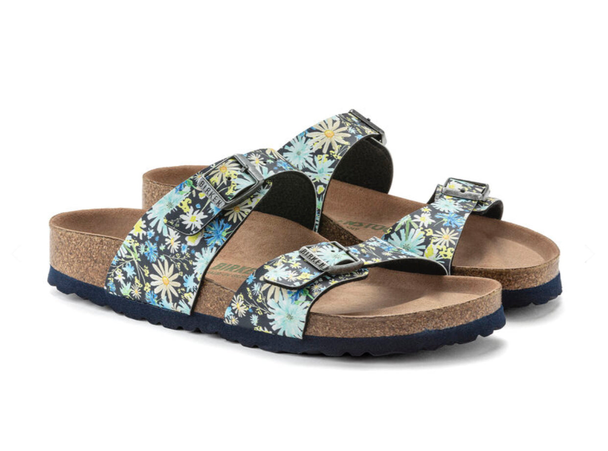 Birkenstock Sydney Dusty Blue Floral Birko-Flor Vegan Made In Germany